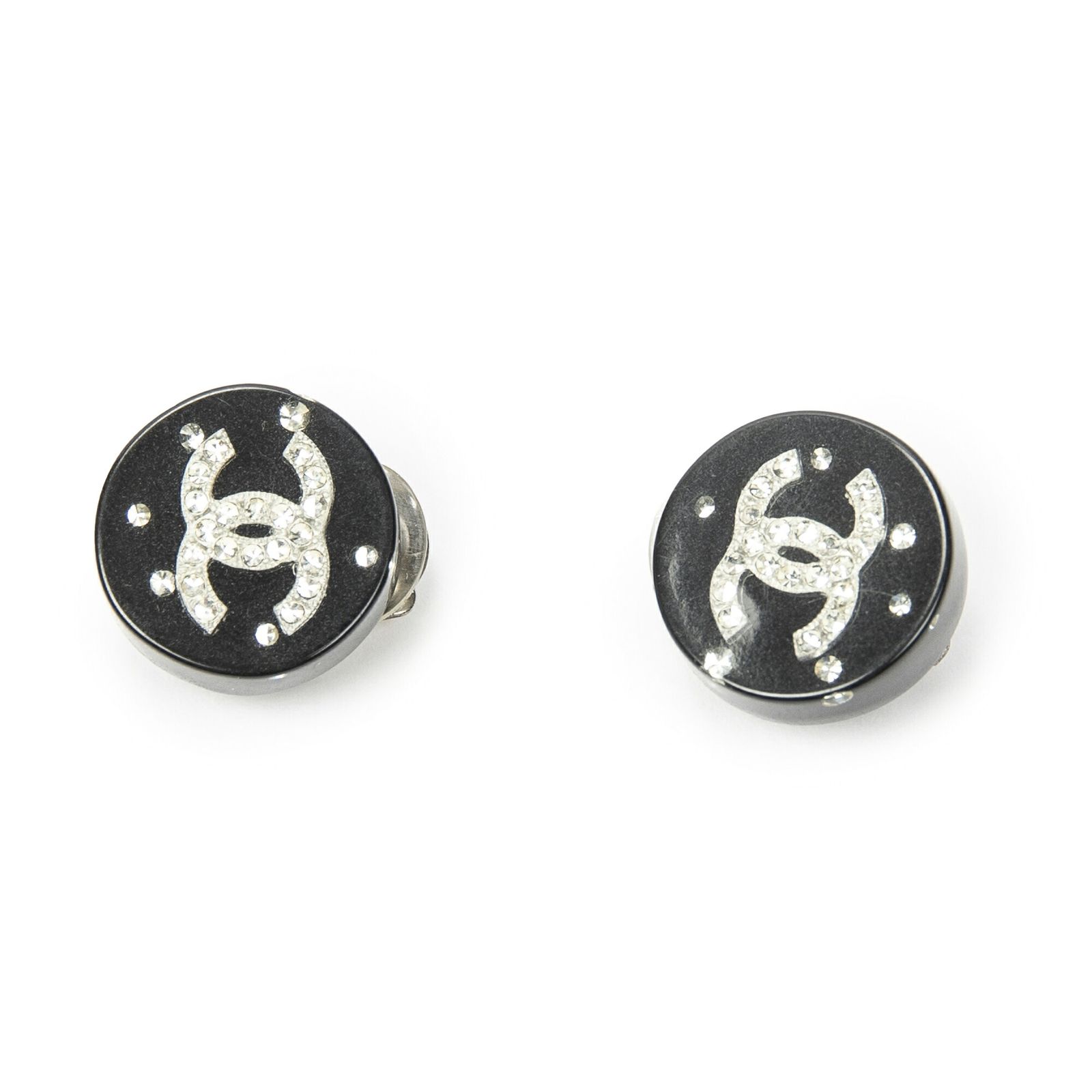 [中古] CHANEL シャネルCC Rhinestone Enamel Clip On Earrings黒金メッキA