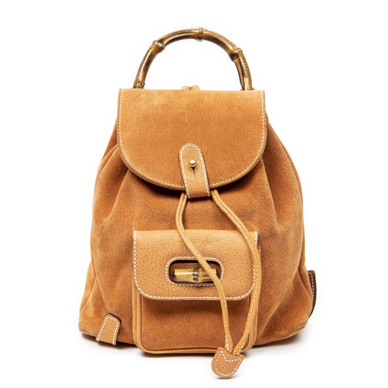 [中古] GUCCI グッチミニバンブーリュックサックオレンジスエードレザーAB