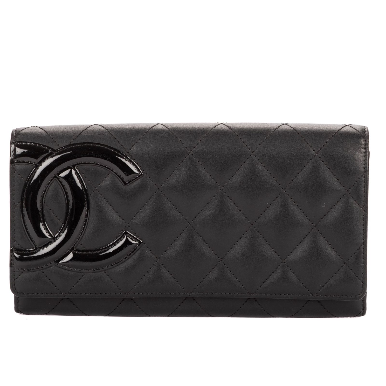 [中古] CHANEL シャネルCambon Ligne Bifold Wallet黒マトラッセラムスキンレザーA