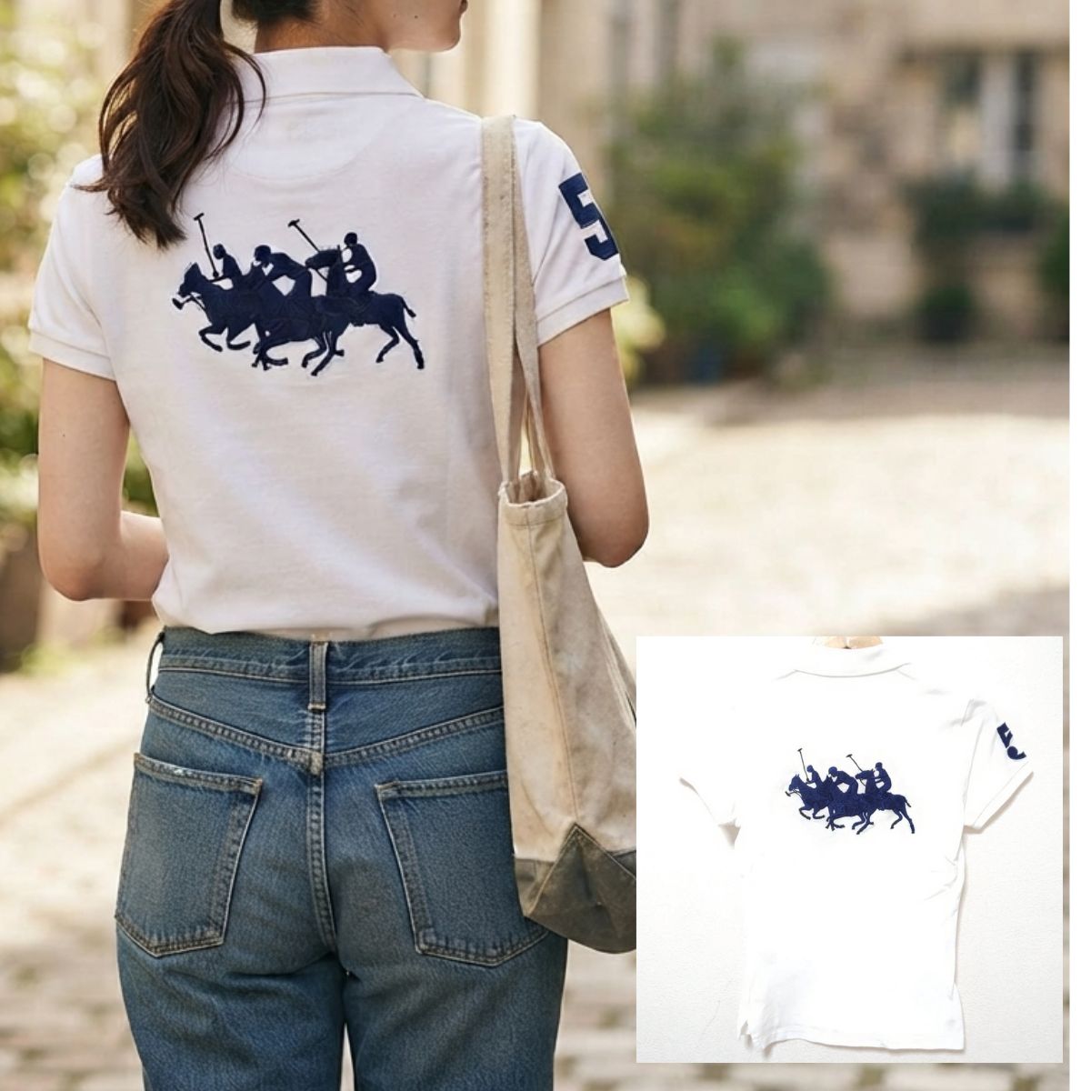 Big Pony Back Embroidery ◎ [RALPH LAUREN] Ralph Lauren Short Sleeve Polo Shirt 100% Cotton Emblem Tops Casual Daily Town Youth Golf Wear White White Women's Size M/M49786JY