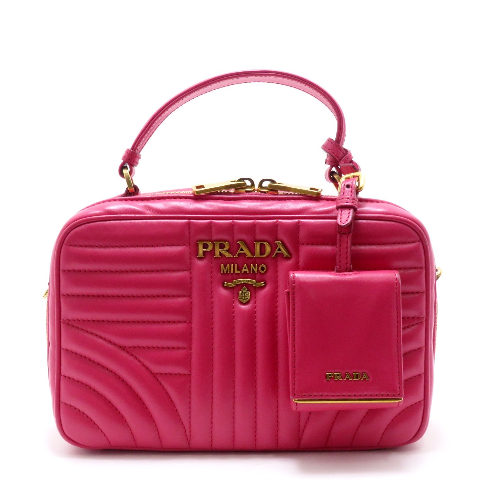 PRADA プラダ ダイアグラム チェーンショルダー ピンク レザー