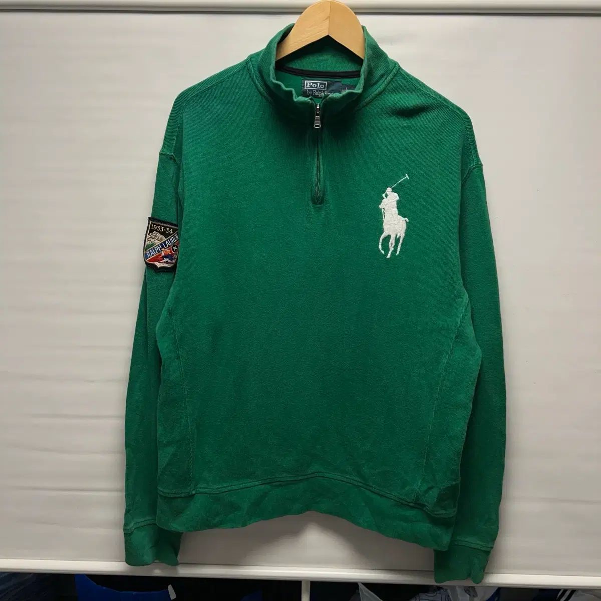正規品/L ポロ ラルフローレン ビックポニー 緑グリーン ニット ハーフジップ