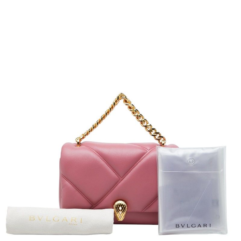 ブルガリ　BVLGARI ピンク サテンクラッチバッグ チェーンストラップ ブルガリ セルペンティ カボション チェーン ハンドバッグ ピンク
