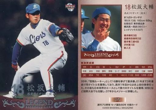 中古】BBM 072[プロモーションカード]：松坂大輔(銀箔押し入り) - メルカリ