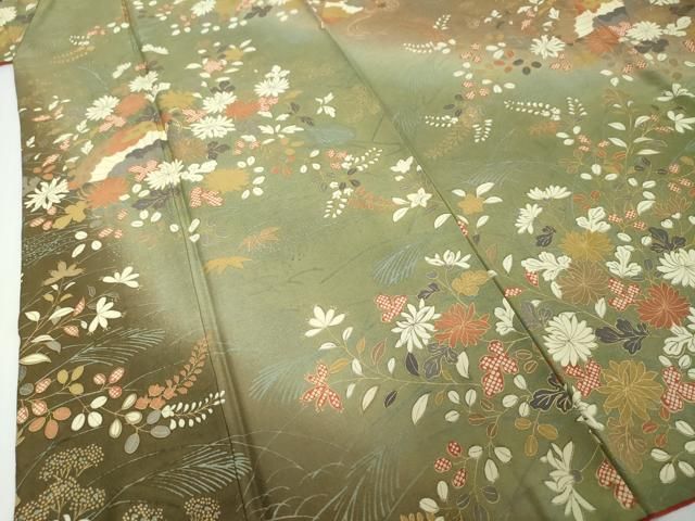 平和屋着物○訪問着 扇面草花文 暈し染め 金彩 正絹 逸品 DABI2710ud