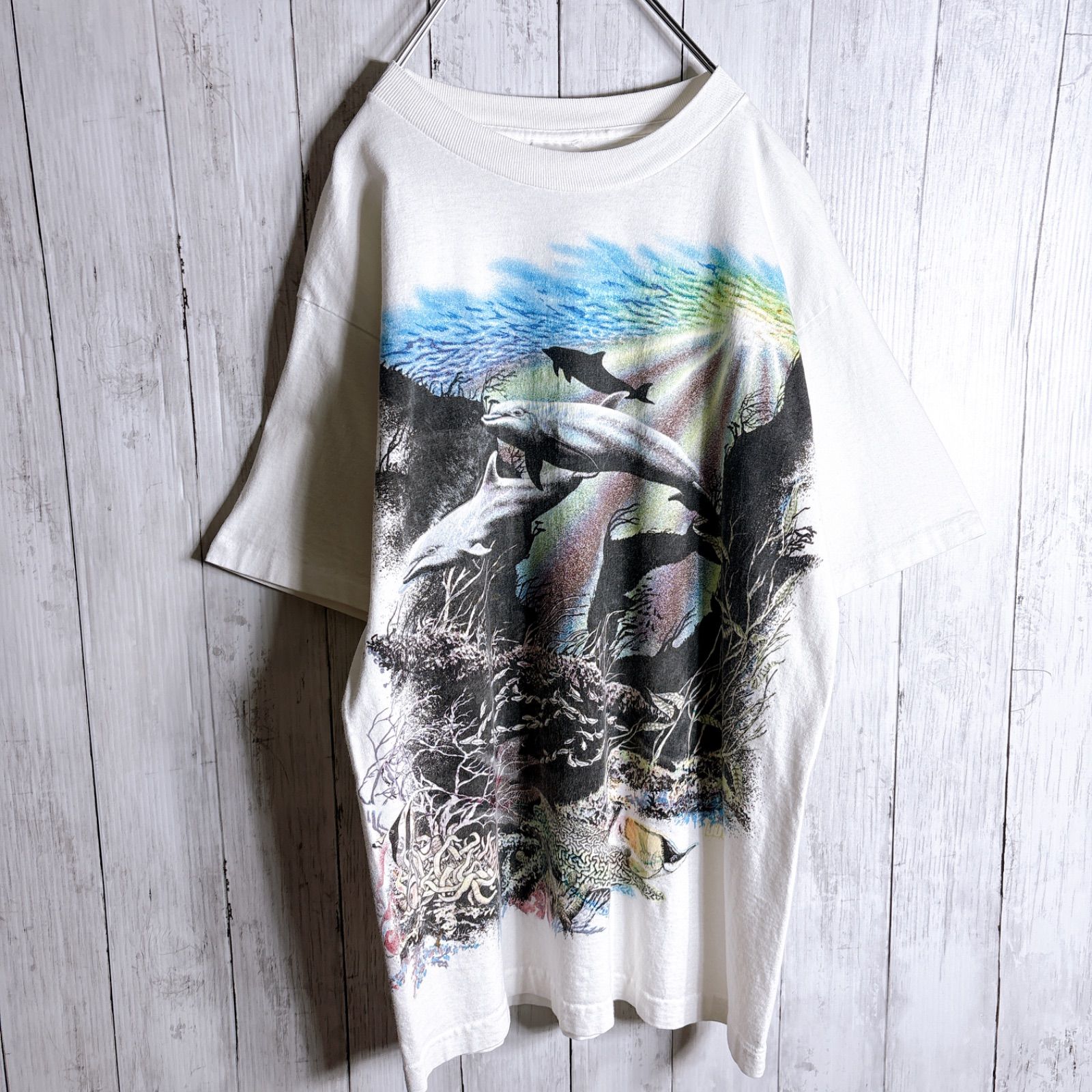 海洋グラフィック】90s Vintage SHARK T-shirt シャーク ホワイト サメ