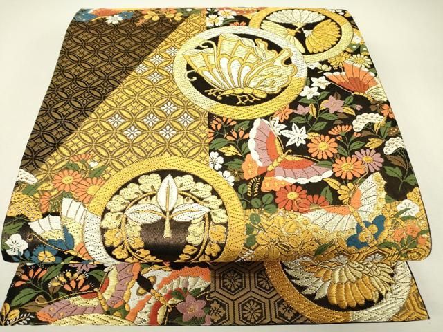平和屋本店▽六通柄袋帯 天竜寺庭園 古都名園集 本金箔入 正絹 逸品