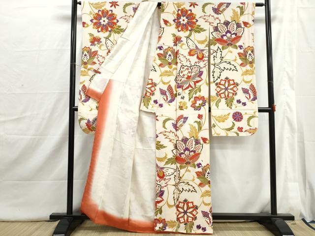 平和屋着物□豪華振袖 駒刺繍 更紗花蝶文 金彩 正絹 逸品 DABI1712qa