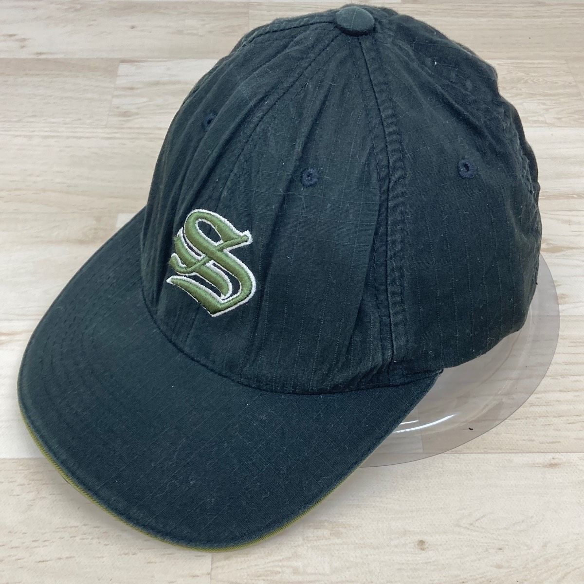 STUSSY hats/ステューシー キャップ 帽子 L-XL ブラック 黒 Sロゴ 刺繍 リップストップ生地 5715540[OL00715]