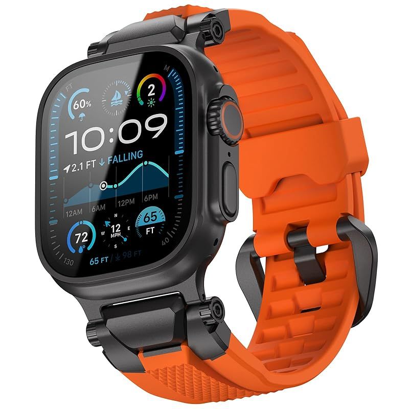 【新品】 ULTIMAL ウォッチ バンド for Apple Watch Ultra 3/2/1対応 49mm/46mm/45mm/44mm メンズモデル、シリコンバンドに耐久性のあるステンレススチールバックル付き。Apple Watch Ultra 3 0