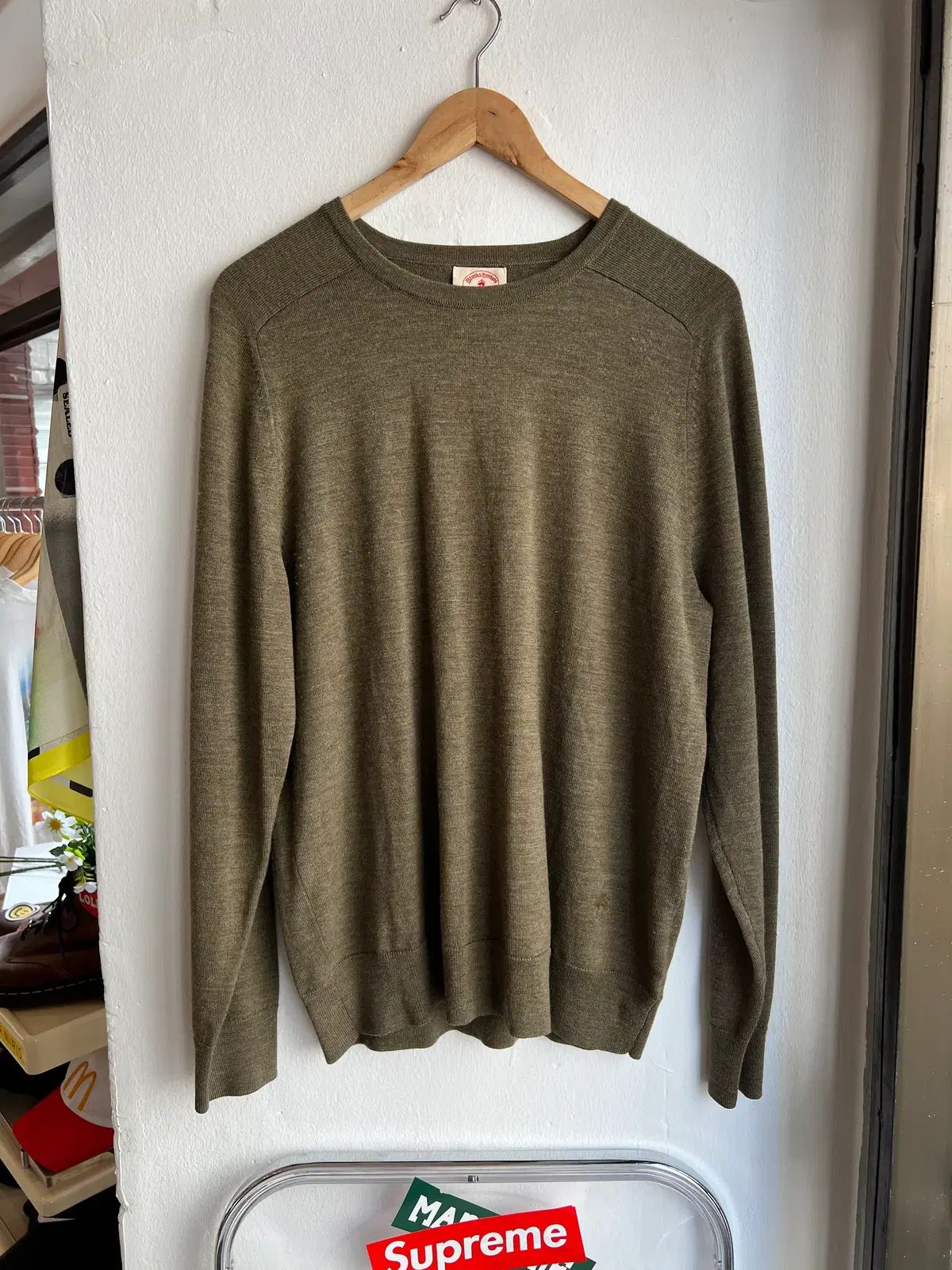 M ブルックス・ブラザーズ レッドフリース カーキ メリノウール ニット