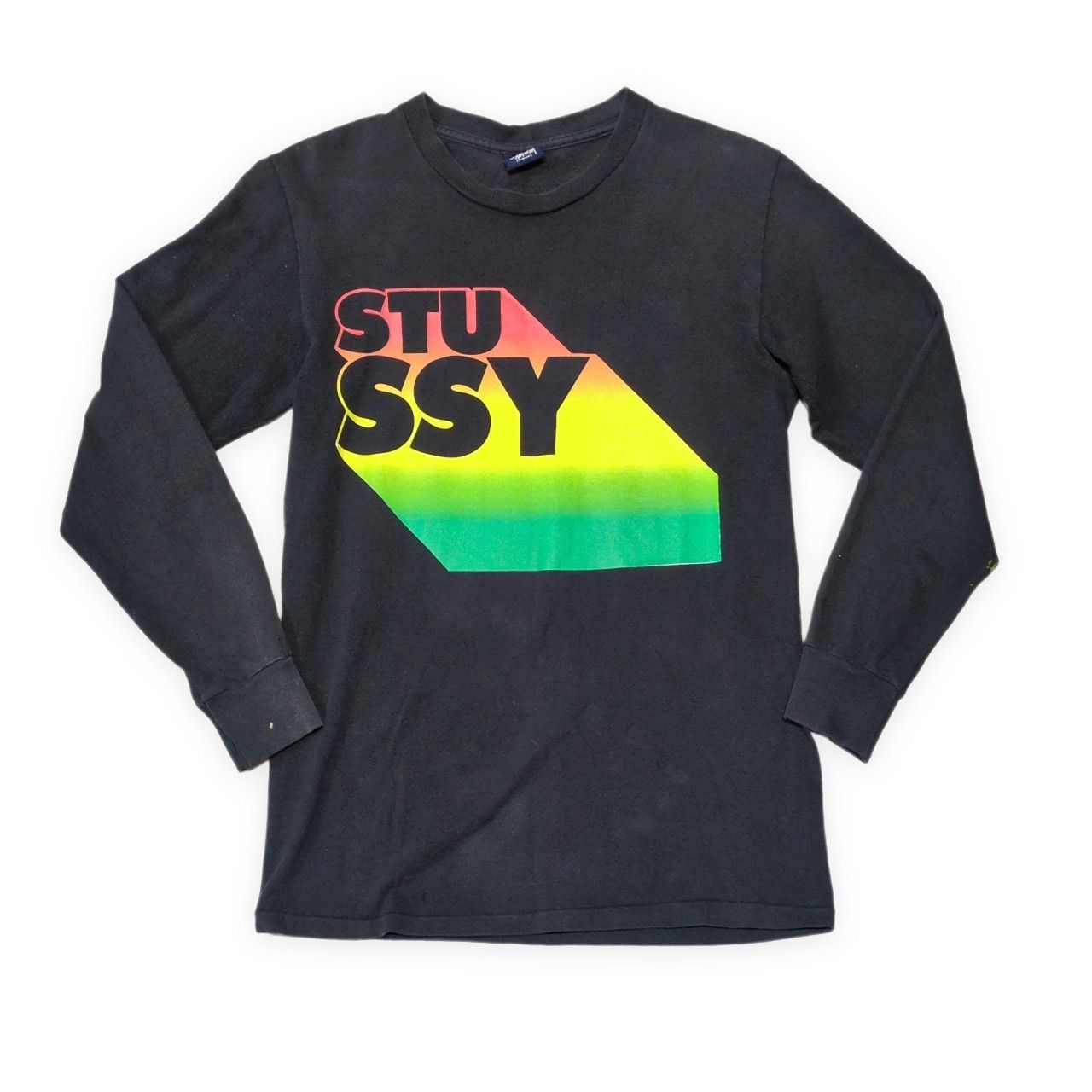 STUSSY 90's OLD STUSSY 紺タグ ラスタカラー 立体ロゴ 長袖Tシャツ