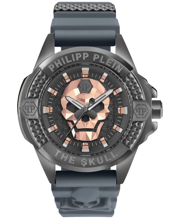 フィリッププレイン メンズ アクセサリー 腕時計 Philipplein Mens The Skull Gray Silicone Strap Watch 44mm Gun グレー