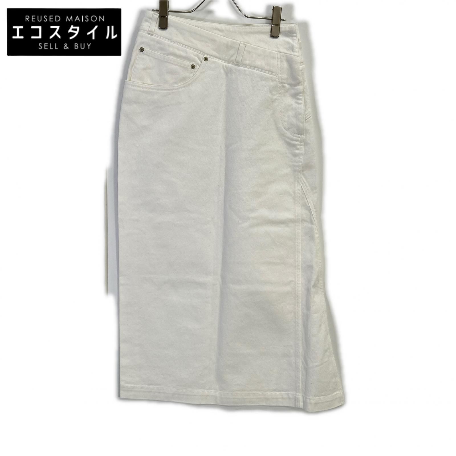 LOEWE　ロエベ　S359Y1EX13 ホワイト ROLLED DENIM SKIRT デコンストラクトデニムスカート　34