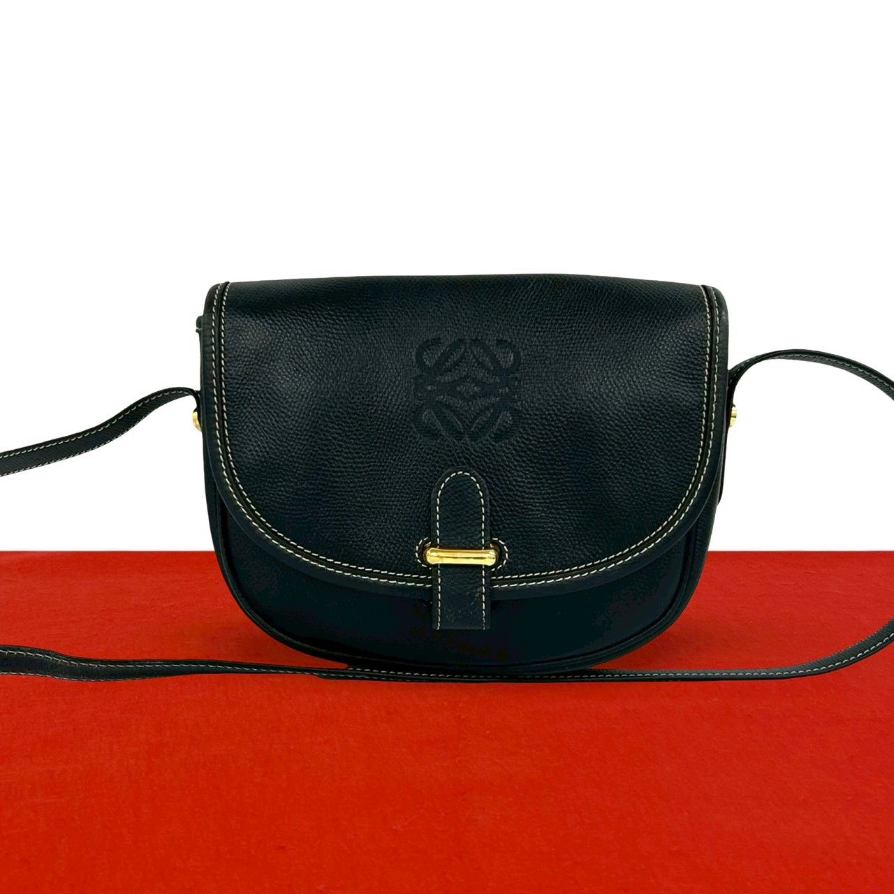 極 美品 LOEWE ロエベ ヴィンテージ アナグラム ロゴ 型押し レザー 本