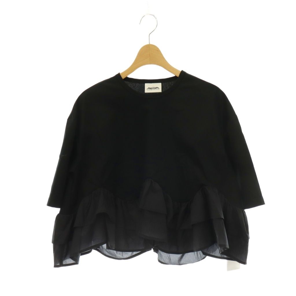 ヒロミシスル HiROMITHiSTLE 26SS フリルトップス カットソー 五分袖 クロップド F ブラック /ES ■OS