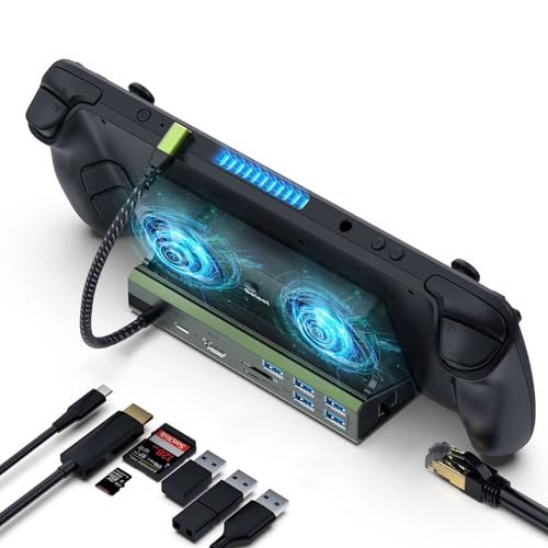 Steam deck/SWITCH/ROG ALLY/Legion Go用TVドック 10in1 【4K@60Hz/冷却ファン×2 ・HDMI 2.0 ・SD/TFカード・ LANポート・ USB 3.0×3 USB・Type-C 100W 9524a8f1