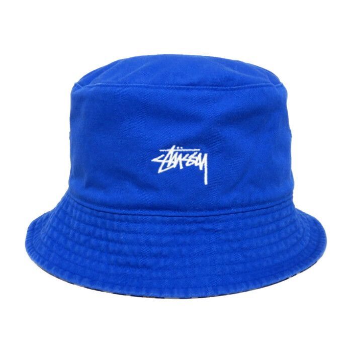 STUSSY ステューシー 国内正規 26SS REVERSIBLE STOCK BUCKET HAT リバーシブル ストックロゴ刺繍バケットハット 26M1321250 ROYAL LEOPARD ロイヤルブルー レオパード 青 ヒョウ柄 L/XL 59