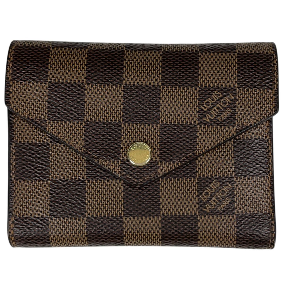 ルイ・ヴィトン Louis Vuitton ポルトフォイユ ヴィクトリーヌ 三つ折り財布 ダミエ ブラウン レッド N41659 レディース 【中古】