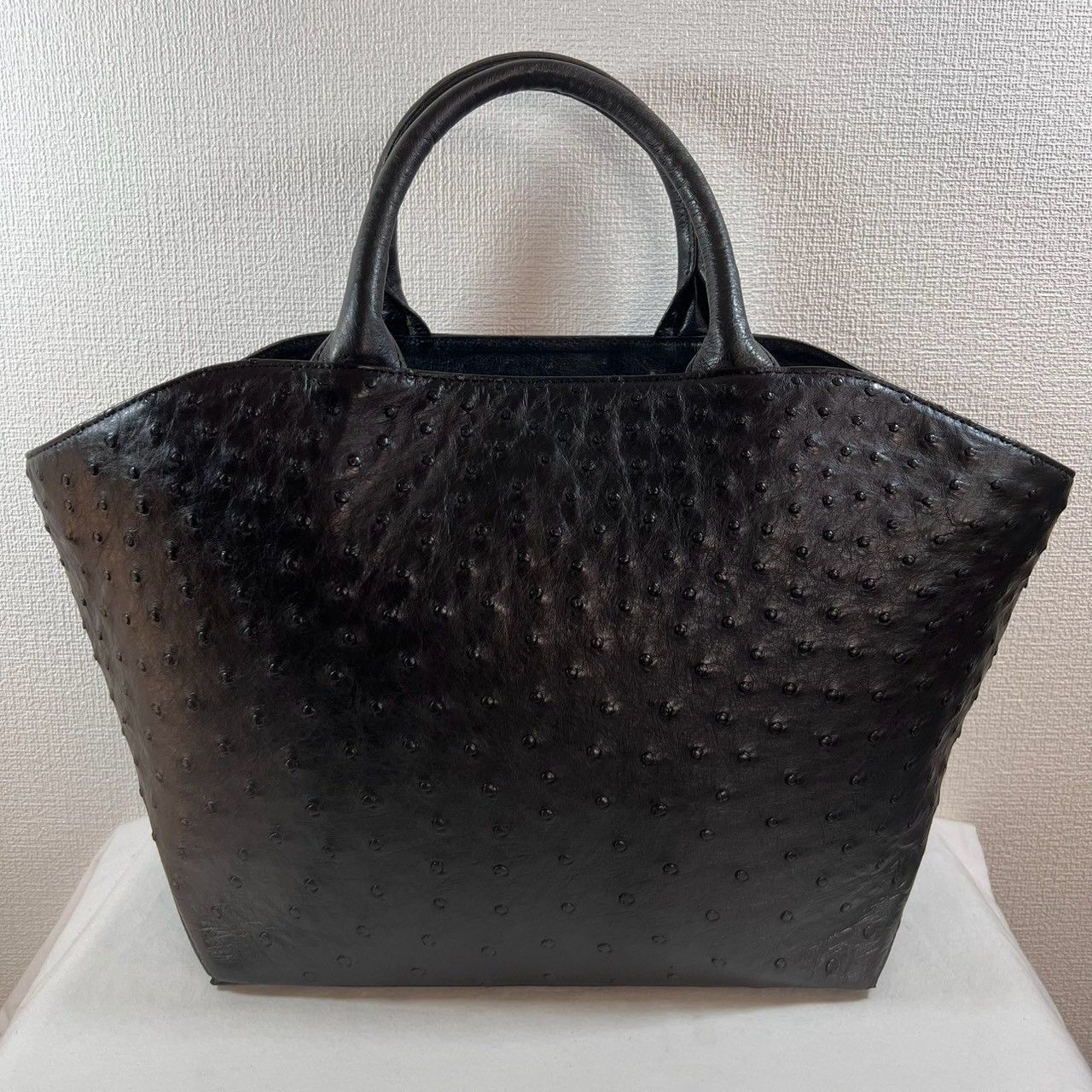 美品 オーストリッチレザー ハンドバッグ グレー系 フォーマルバッグ美 