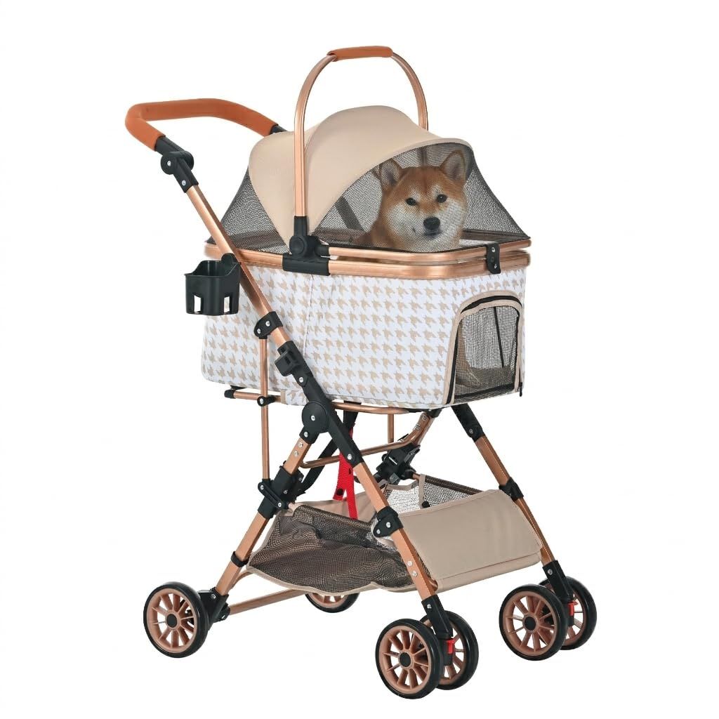 【日本企業】OSJ ペットカート 分離型 取り外し可能 2way ドッグ ペットキャリー アルミ製 耐荷重25kg 多頭 中型犬 小型犬 猫 軽量 折りたたみ ストッパー付き 4輪 ドッグカート 介護用 ペットバギー お出かけ 旅行 組立簡単 (カーキ） 16,020円
