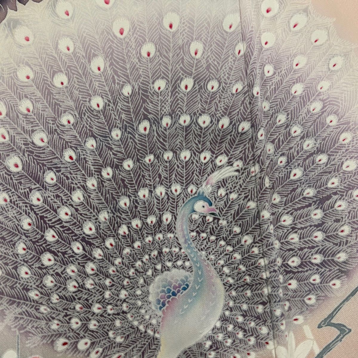 訪問着 身丈157.5cm 裄丈65cm M 袷 花籠 孔雀 刺繍 金彩 薄ピンク 正絹