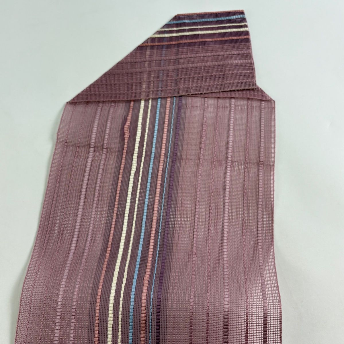 名古屋帯 優品 夏帯 松葉仕立て 八寸名古屋帯 縞 紫 正絹 【中古