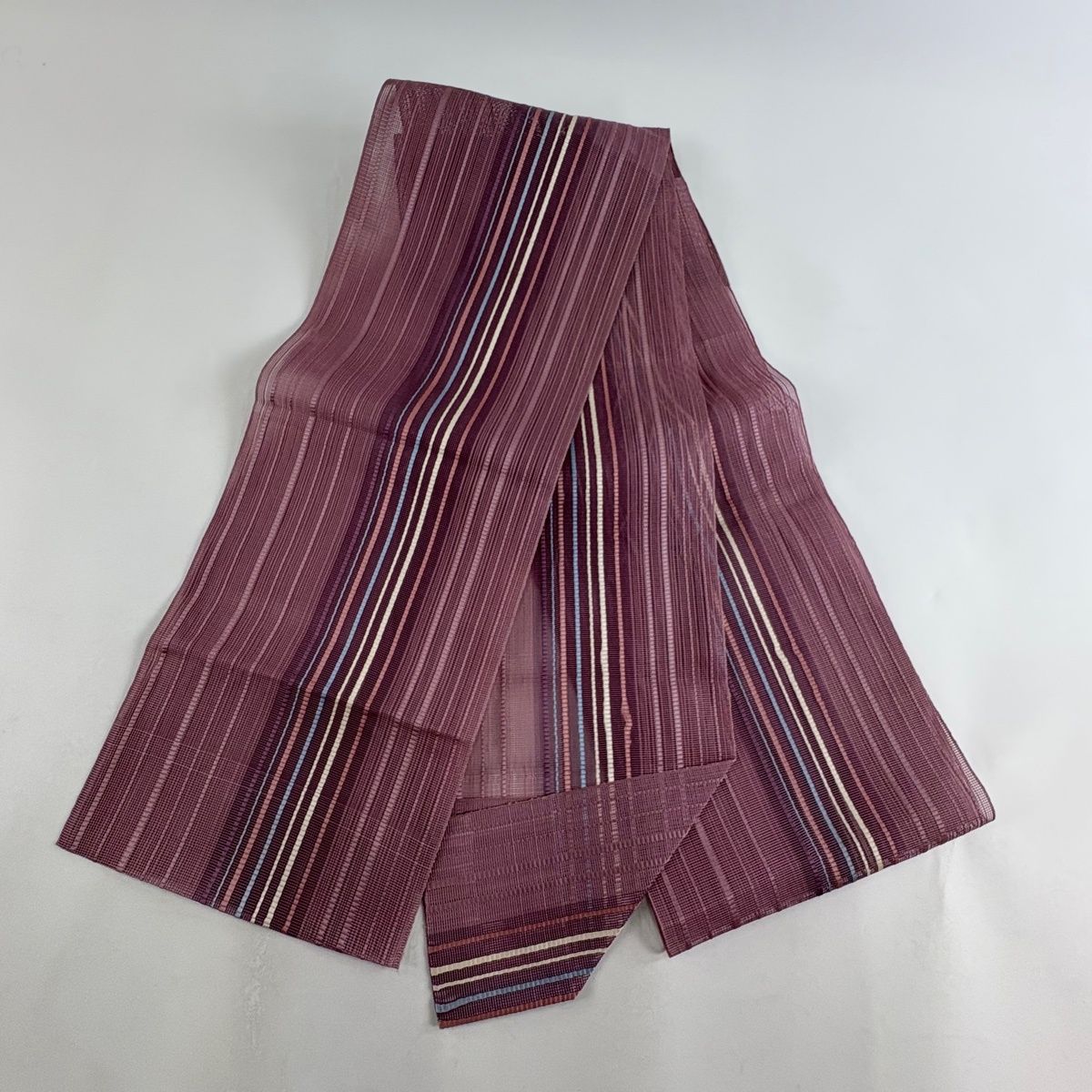 名古屋帯 優品 夏帯 松葉仕立て 八寸名古屋帯 縞 紫 正絹 【中古