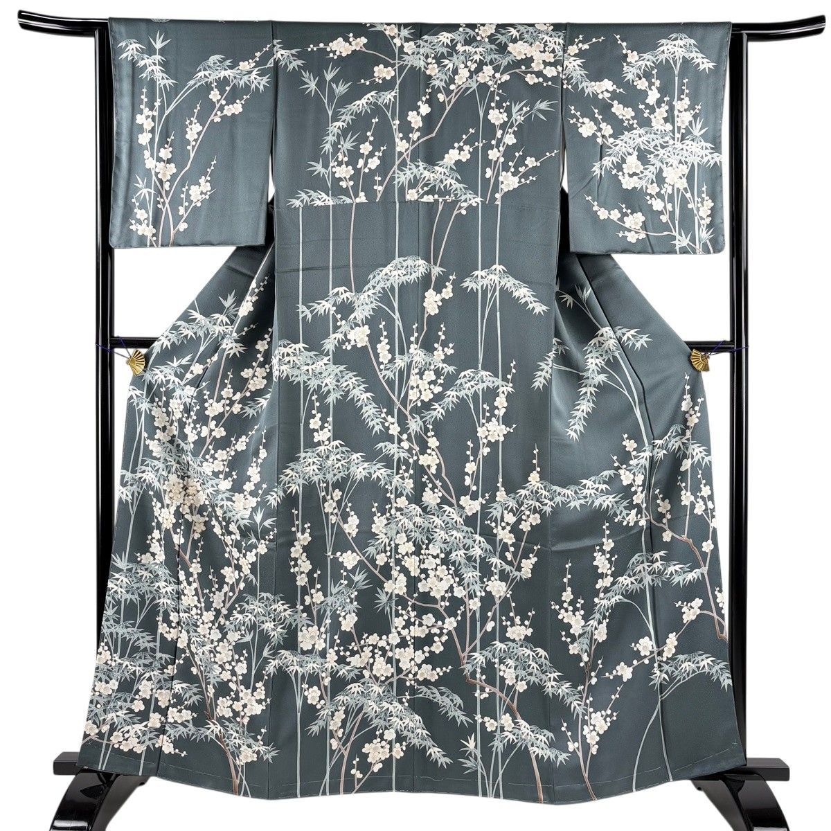 訪問着 身丈163cm 裄丈67cm M 袷 松竹梅 秋草 刺繍 金糸 灰紫 正絹
