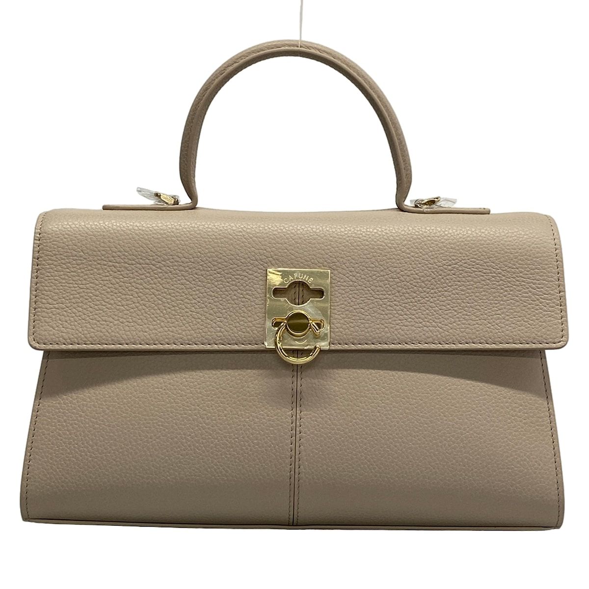 CAFUNE(カフネ) ハンドバッグ美品 ミディアムスタンス R65-01021 ベージュ×ゴールド レザー
