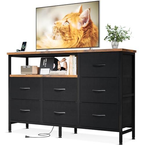 AODK タンス チェスト コンセント付き 幅132×奥行30×高さ90cm テレビ台 リビング 収納 大容量 洋服タンス 収納ケース 衣装ケース 布製引き出し 箪笥 おしゃれ 転倒防止 安定感