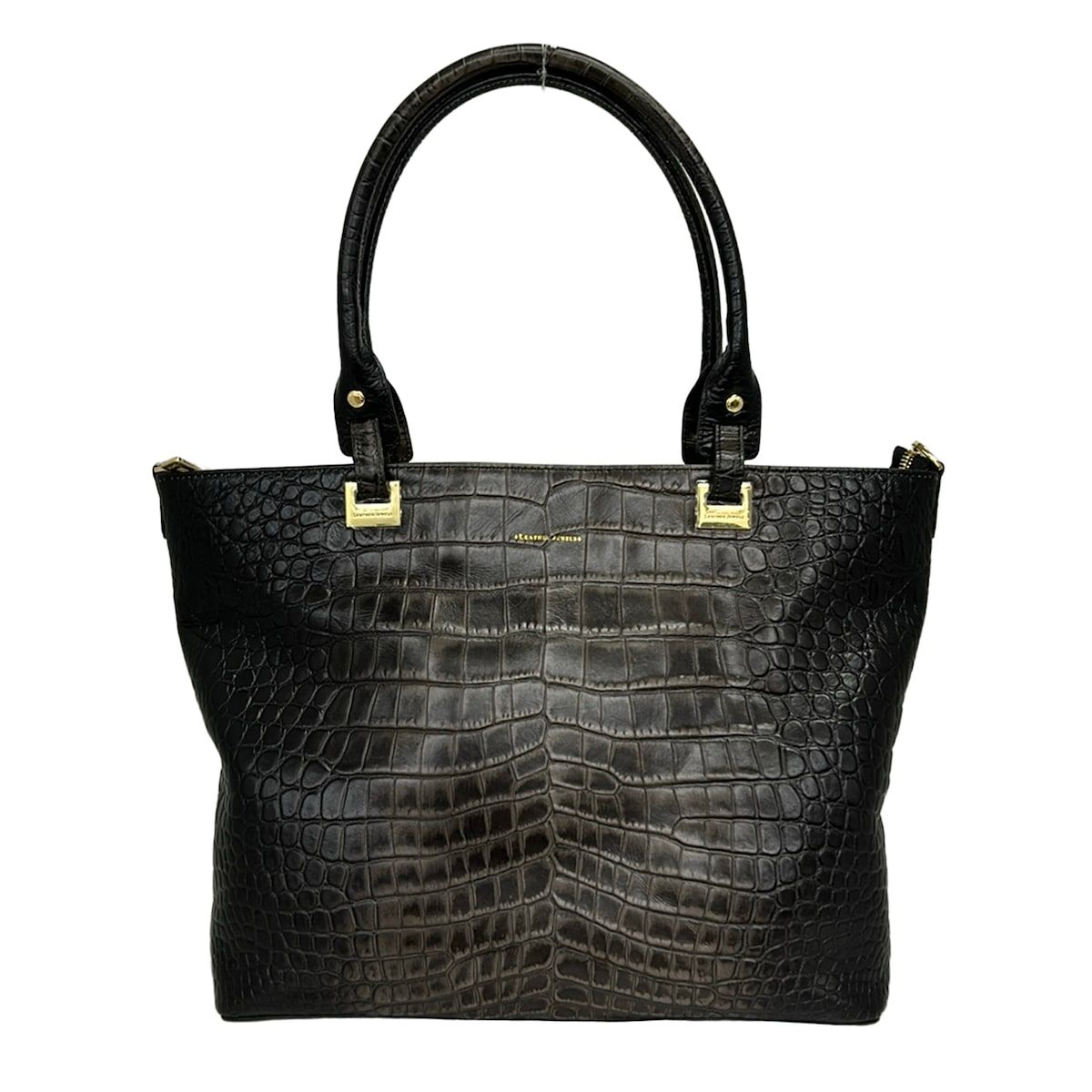 LEATHER JEWELS(レザージュエルズ) ハンドバッグ美品 MERIDIANA 黒×グレー 型押し加工 レザー
