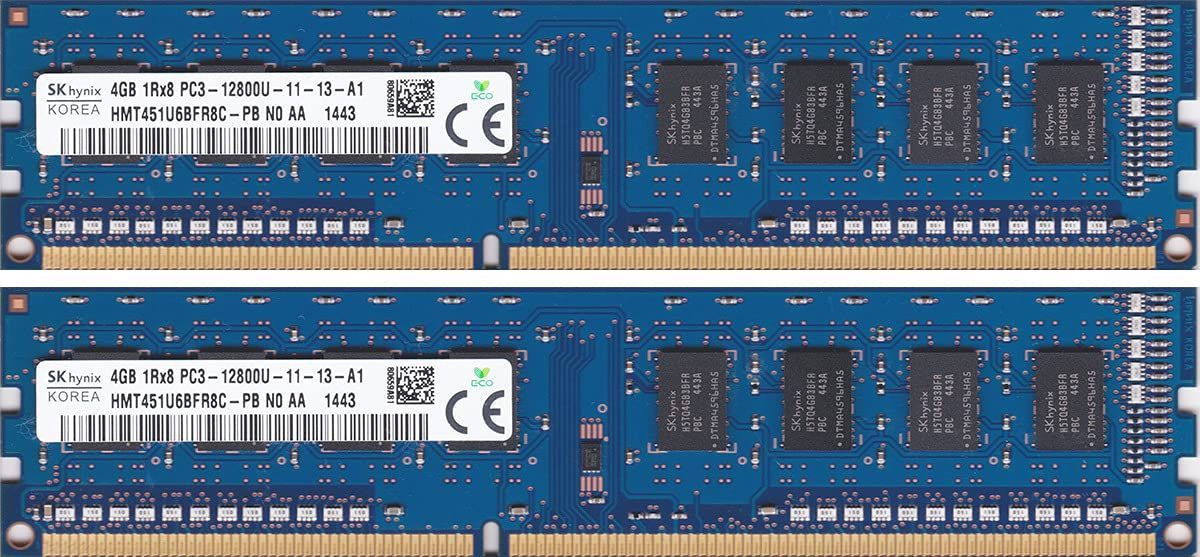PSE認証済み】Hynix PC3-12800U (DDR3-1600) 4GB x 2枚 計8GB 240ピン