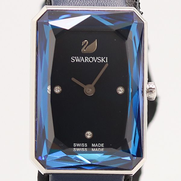 良品 稼働 箱付 スワロフスキー アップタウン 50M UTS QZ 3Pダイヤ ブルー文字盤 レディース腕時計 2000000 7YBY IGW ABC27310