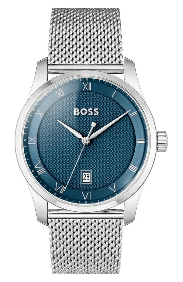 ボス メンズ アクセサリー 腕時計 メッシュ BOSS Principle Mesh Strap Watch 41mm Silver Galvanic Blue ブルー 39,520円