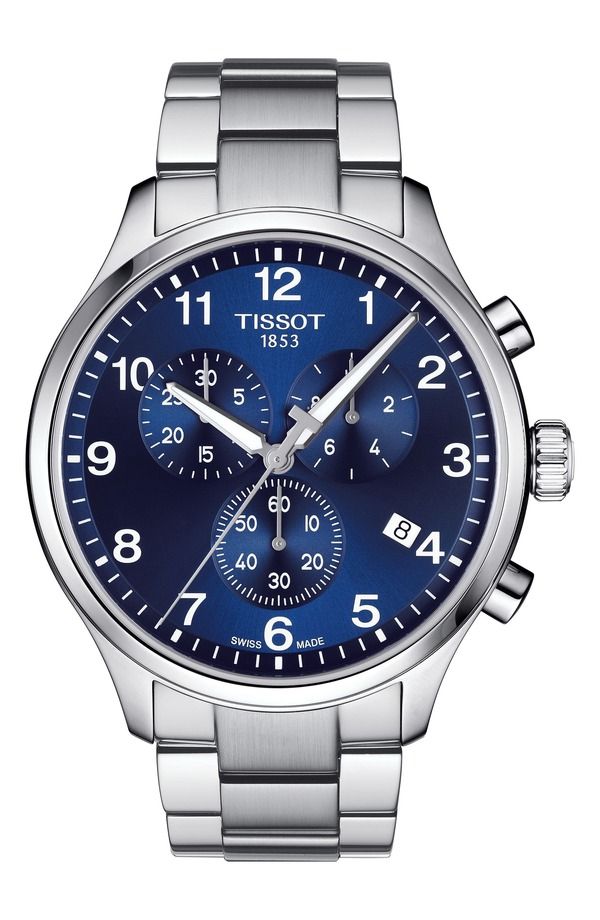 ティソット メンズ アクセサリー 腕時計 Tissot Chrono XL Collection Chronograph Bracelet Watch 45mm Silver Blue Silver