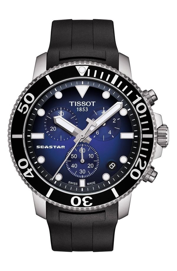 ティソット メンズ アクセサリー 腕時計 TissotSport Seastar 1000 Rubber Strap Chronograph Watch 45mm Black Blue Silver