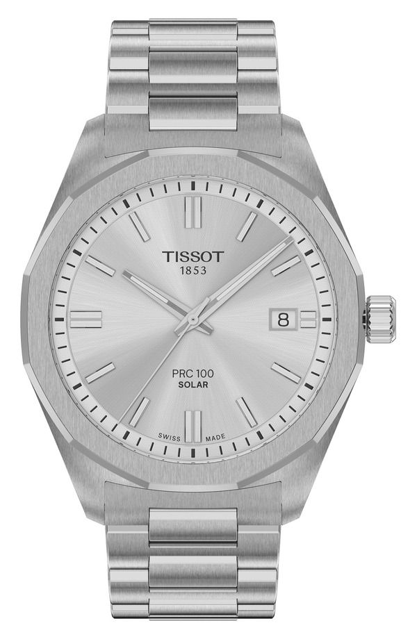 ティソット メンズ アクセサリー 腕時計 Tissot PRC 100 Solar Quartz Bracelet Watch 39mm Silver シルバー