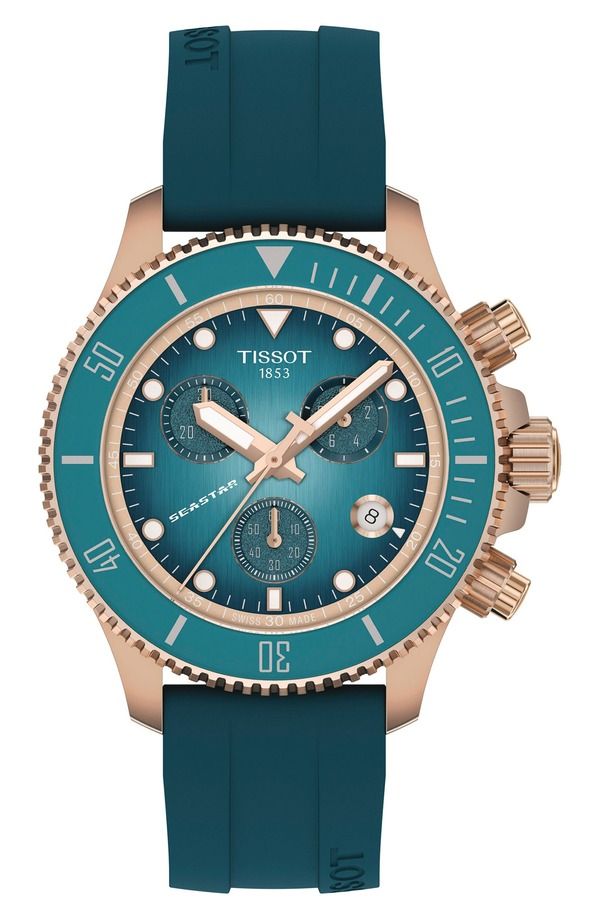 ティソット レディース アクセサリー 腕時計 Tissot Seastar 1000 Chronograph Silicone Strap Watch 38mm Turquoise ターコイズ