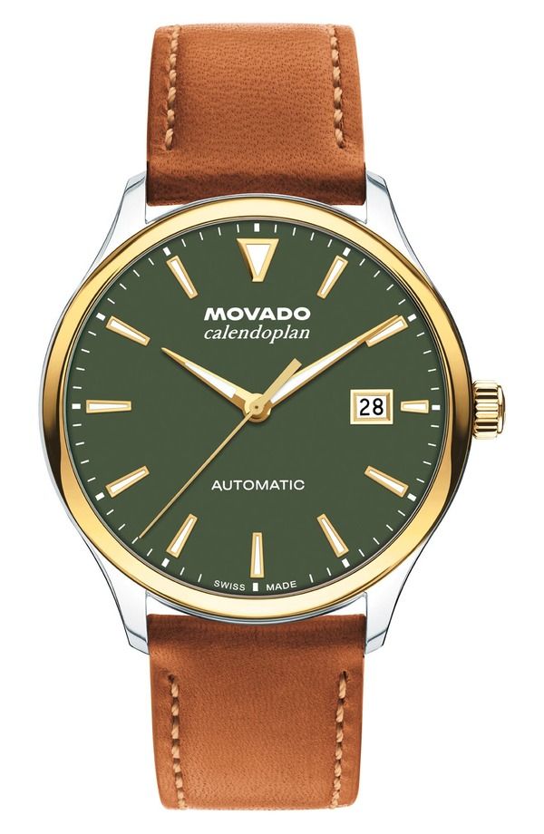 モバド メンズ アクセサリー 腕時計 レザー Movado Calendoplan Automatic Leather Strap Watch 40mm Green グリーン