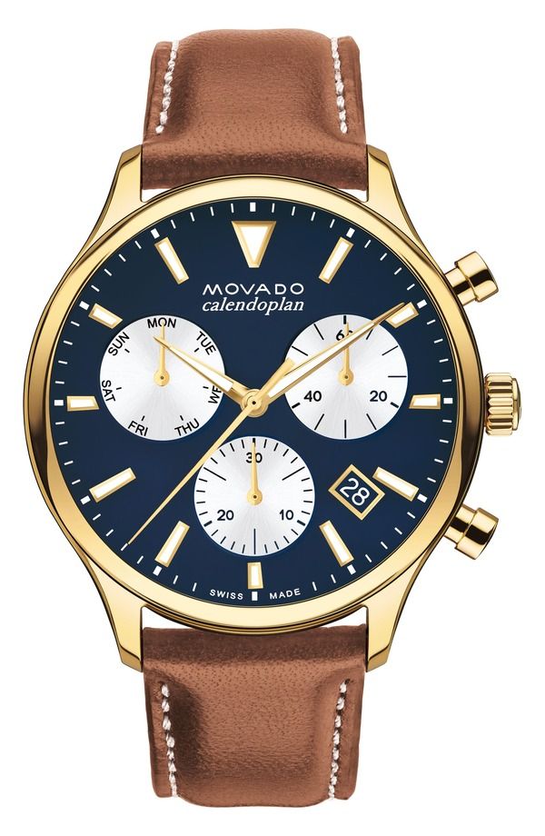 モバド メンズ アクセサリー 腕時計 レザー Movado Heritage Chronograph Leather Strap Watch 43mm Blue ブルー 146,400円