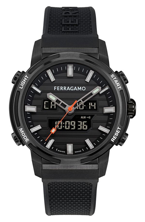 フェラガモ メンズ アクセサリー 腕時計 FERRAGAMO Sport Anadigit Silicon Strap Watch 43mm Gunmetal Black ブラック