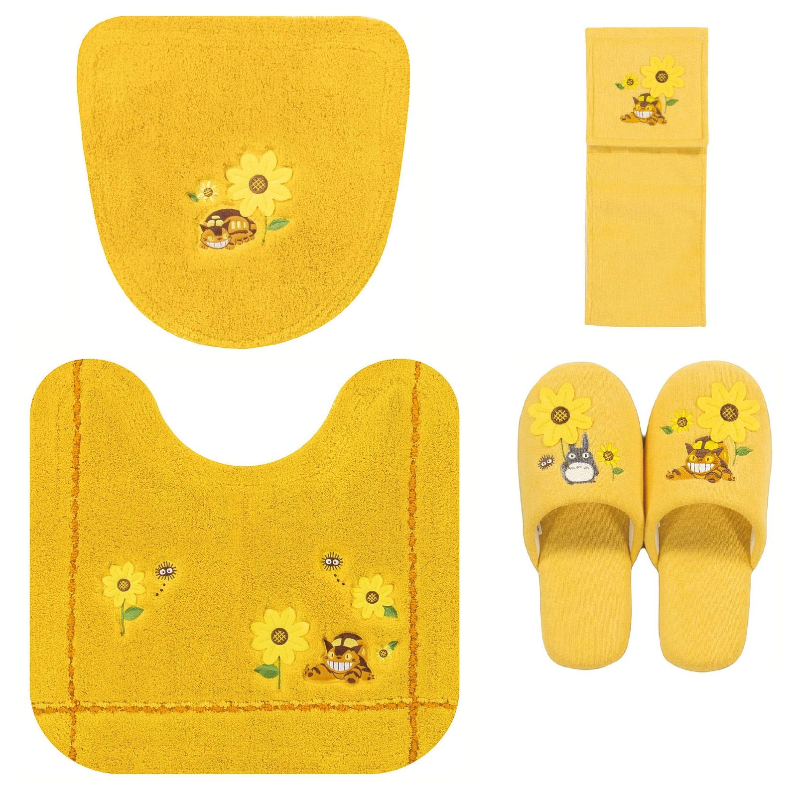 となりのトトロ ねこバス トイレマット セット ４点 イエロー ジブリ センコー トトロ 兼用型 花のバス停