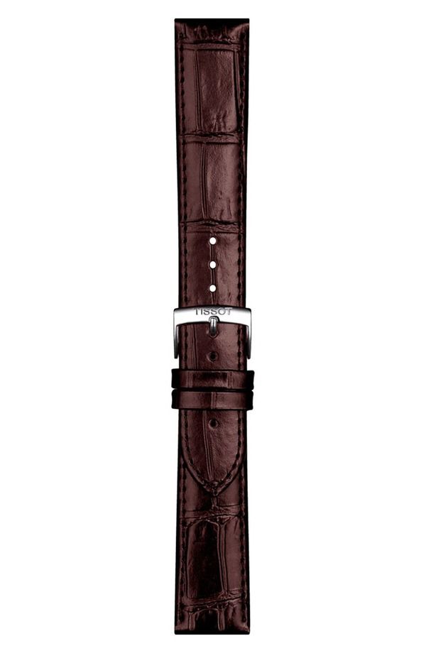 ティソット メンズ アクセサリー 腕時計 レザー Tissot 20mm Croc Embossed Leather Watchband Brown Silver ブラウン