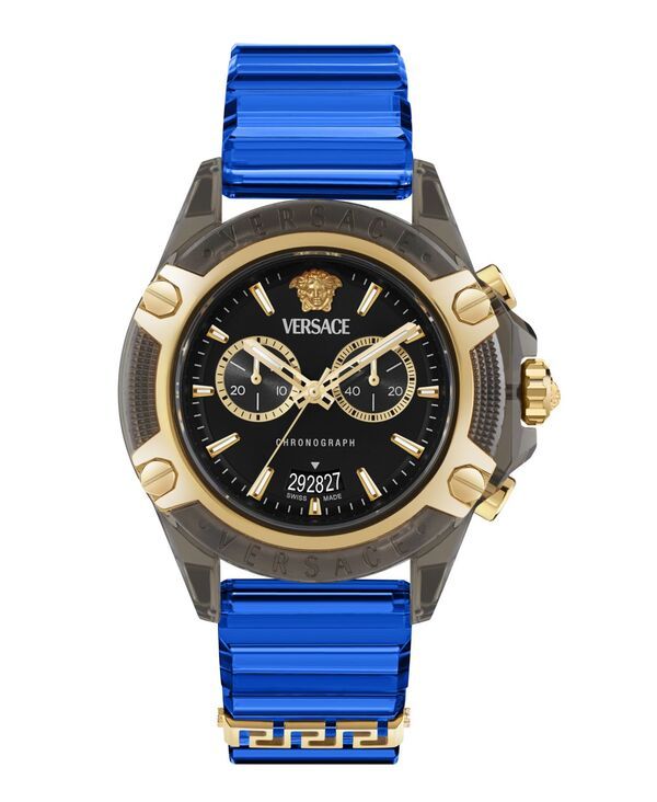 [Free Shipping] Versace Mens Watch Accessory Mens Icon Active Transparent Black Polycarbonate Strap Watch 44mm Black