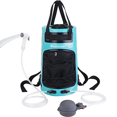 WILD HEART キャンプシャワー 22L キャンプ用ポータブルシャワー 圧力フットポンプとホース付き - キャンプ、ロードトリップ、アウトドア用のソーラーシャワーバッグバックパック送料無料 5c44de56