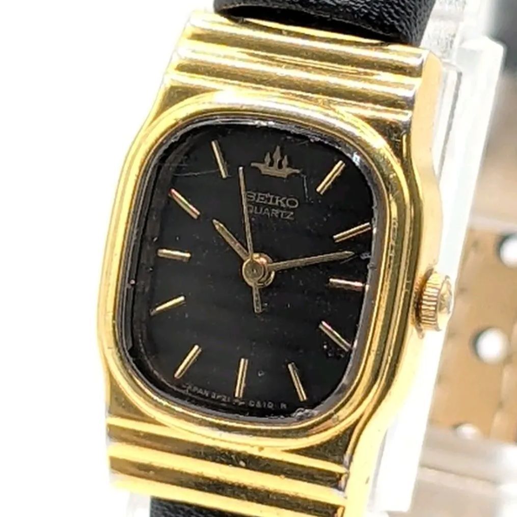 SEIKO 2P21-520A Watch Quartz Ladies Square Gold Black dial Y2K 00S セイコー 時計 クオーツ ウィメンズ スクエア ゴールド 黒文字盤 稼働品