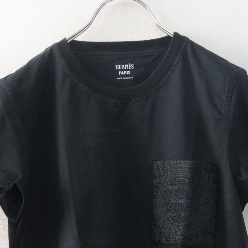 美品 2024SS JPタグ エルメス HERMES H刺繍ポケット 半袖Tシャツ 38