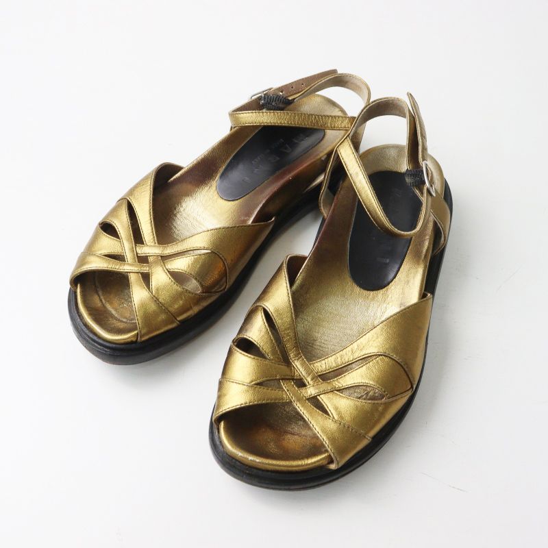 【美品】 MARNI マルニ レザー アンクルストラップ サンダル ベージュ×黒 マルニ MARNI アンクルストラップサンダル□ゴールド 靴 シューズ 約22