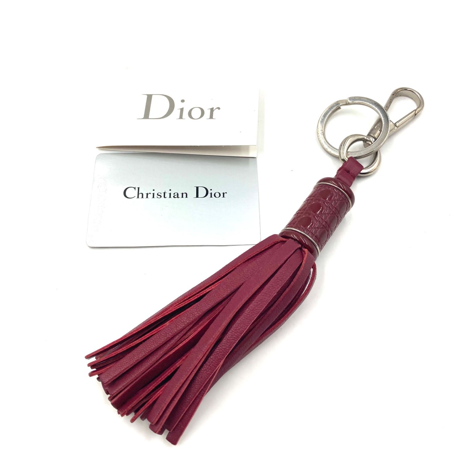 ■美品■ガリアーノ期■Christian Dior クリスチャンディオール　レザータッセルチャーム　キーホルダー　キーリング　ギャランティーカード、紙ロゴ付き　ボルドー　シルバートーン　刻印Dior レディース 14,058円